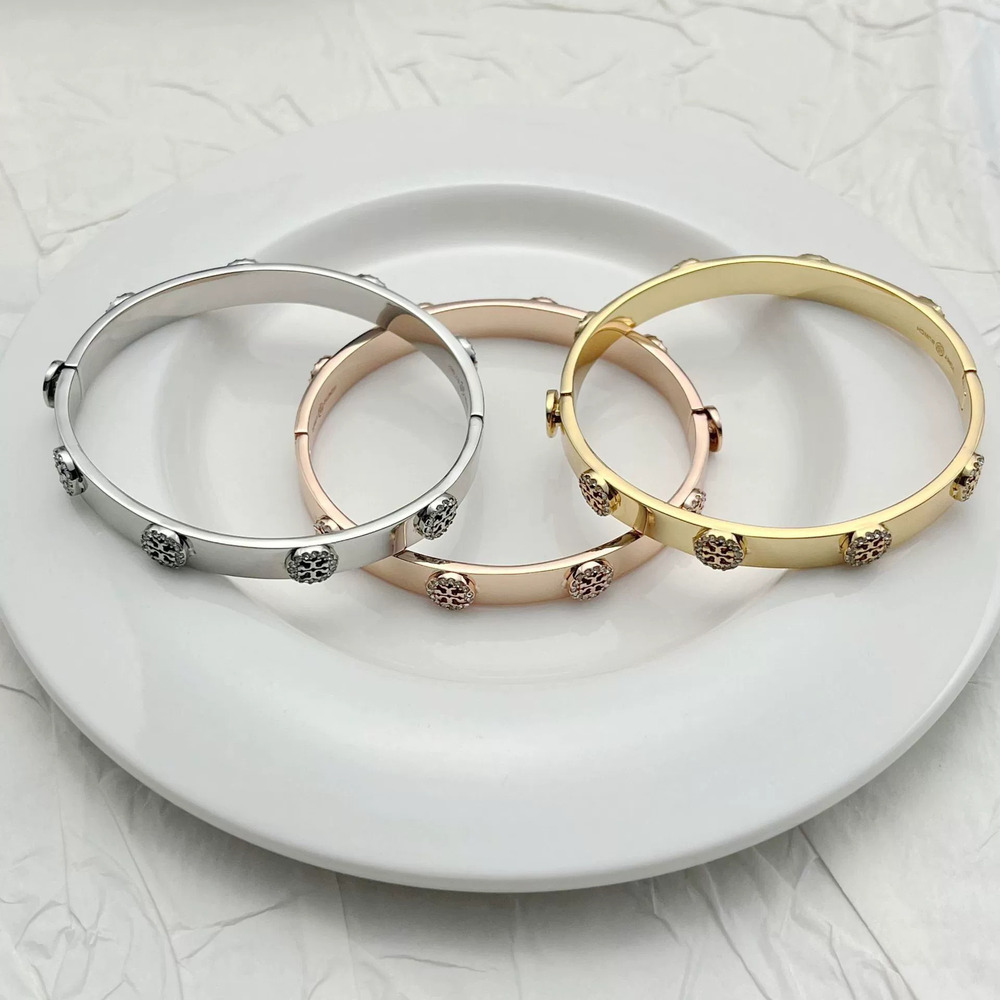 Tory Burch Rhinestone Open Cuff Metal Bracelet